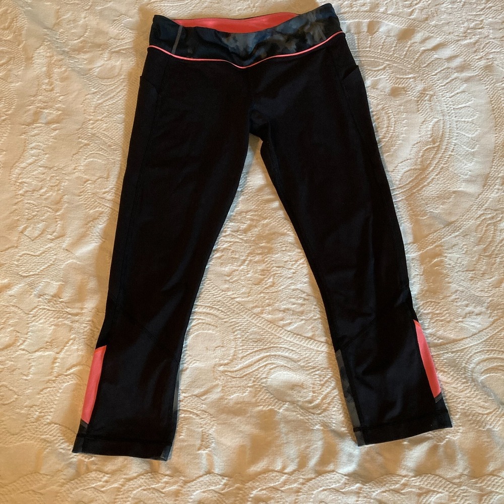 Lululemon Pants Women 8 Pace Rival Blooming Crop Leggings Stretch Pocket, Slate